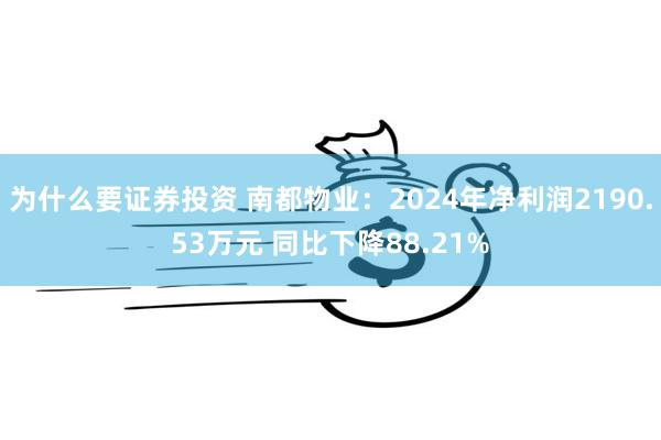 为什么要证券投资 南都物业：2024年净利润2190.53万元 同比下降88.21%